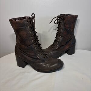 VTG Mudd Boots Brunch Brown Lace Up Rustic Boho Granny Steampunk Victorian 9M